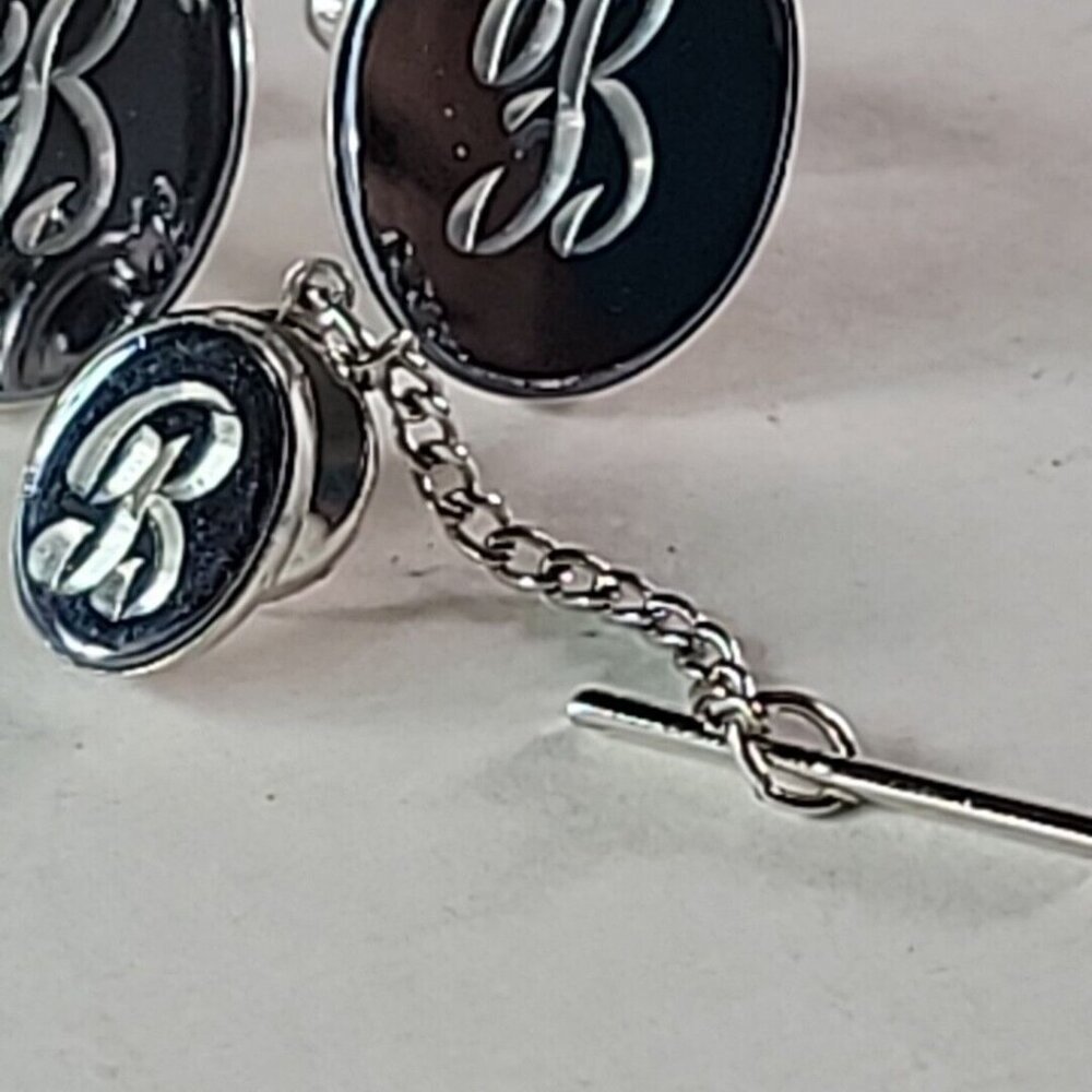 Silver Tone Monogram Script Letter B Cufflinks Ti… - image 3